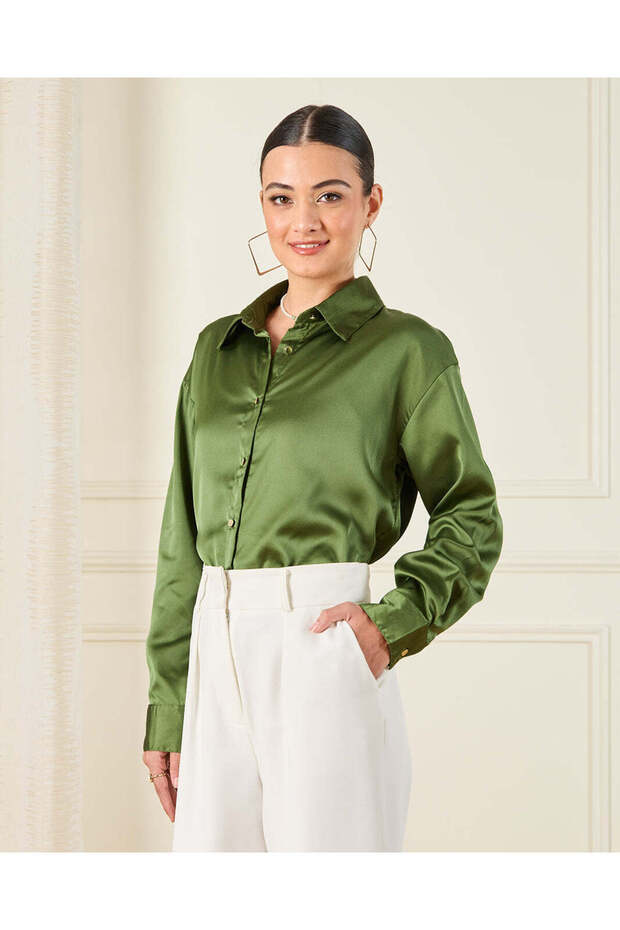 Women Green Satin Shirt
