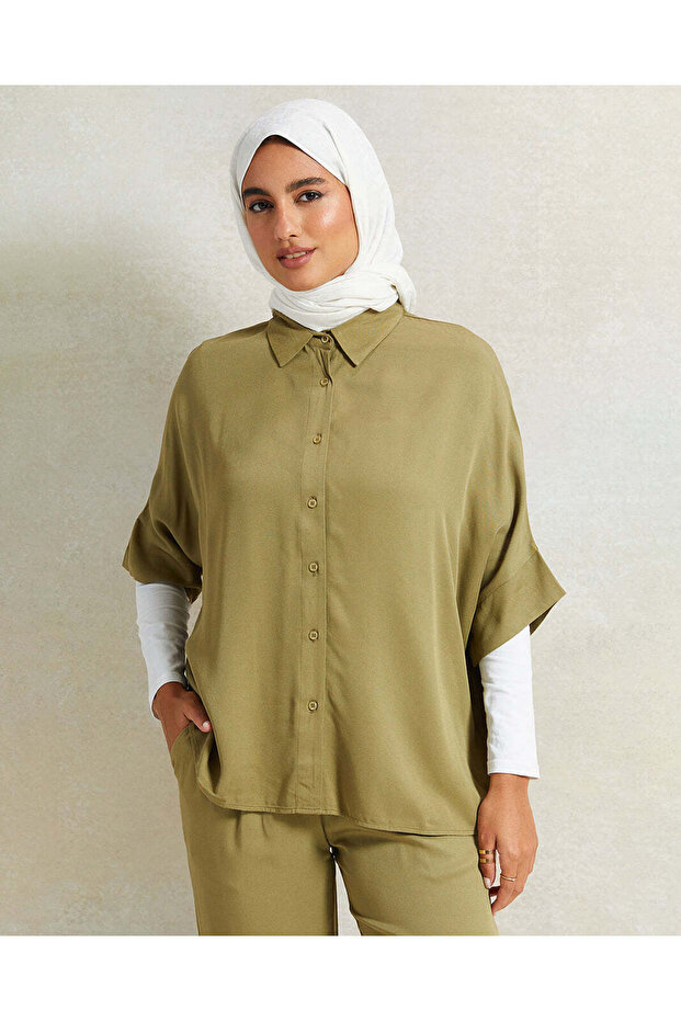 Women Olive Front Button Blouse