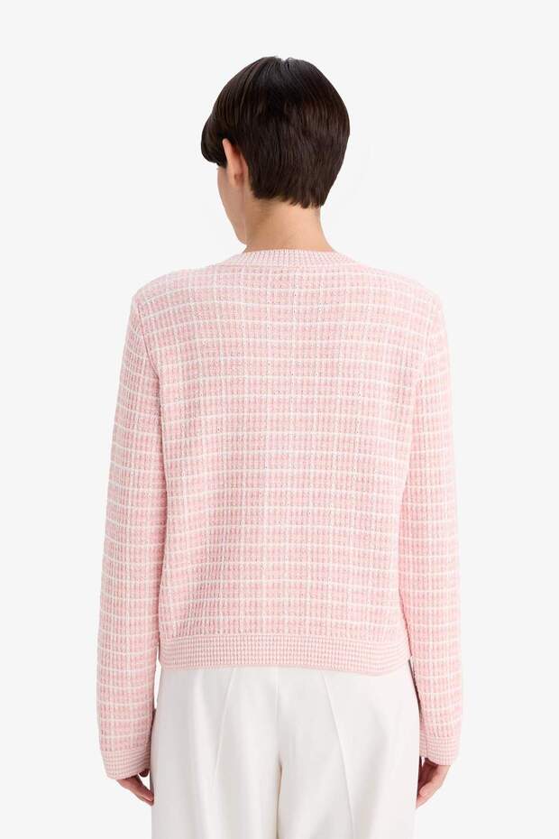 Regular Fit Bisiklet Yaka Kareli Triko Hırka G0806AX25WN - 6