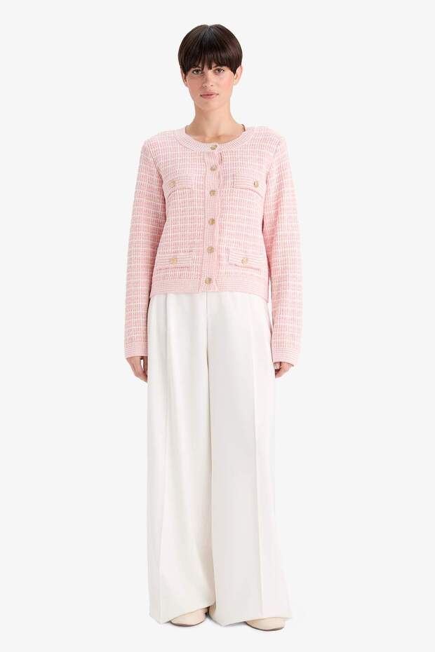 Regular Fit Bisiklet Yaka Kareli Triko Hırka G0806AX25WN - 2