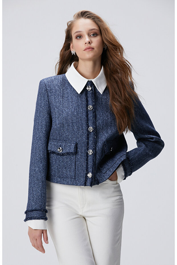 Lacivert Desenli Ceket - 1