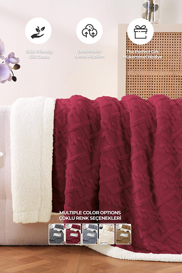 Pufly Jakar Sherpa Battaniye Seti Çift Kişilik 3 Parça Yumuşak Peluş Wellsoft Yatak Örtüsü - 3