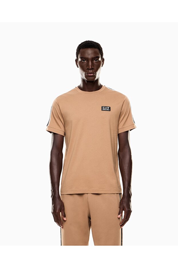 Men's Cotton Crew Neck Short Sleeve Beige T-Shirt