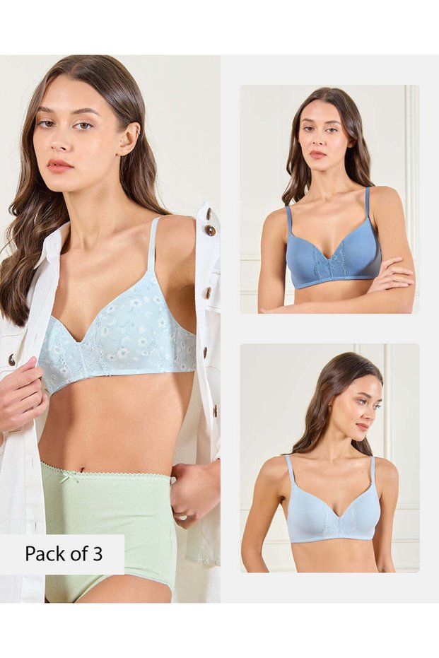 Women Assorted Non-Wired Padded Bra Set (Pack of 3)