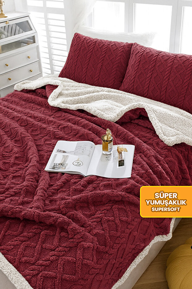 Pufly Jakar Sherpa Battaniye Seti Çift Kişilik 3 Parça Yumuşak Peluş Wellsoft Yatak Örtüsü - 1