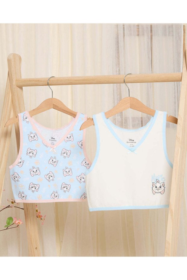 Senior Girls Blue And White Marie Cat Print Non Padded Bra (Pack of 2)