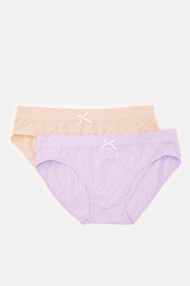 Senior Girls Purple And Beige Jacquard Bikini Brief Set (Pack Of 2)