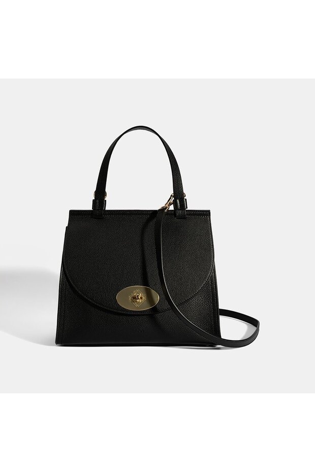 Women's Black Leather Handbag with Shoulder Strap