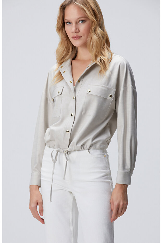 Bej Cep Kapaklı Dış Gömlek - 4