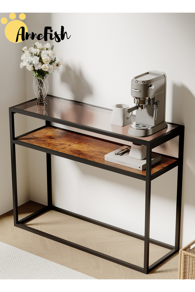 120*30*80cm Tempered Glass Tabletop Console Table Sofa Table with Storage Shelf and Entryway Table - 1