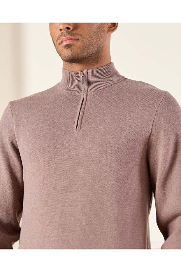 Men Brown Half Zip Pullover - 4