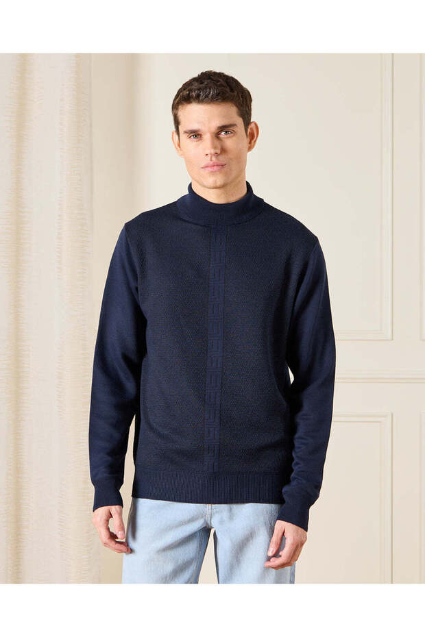 Men Navy High Neck Sweater