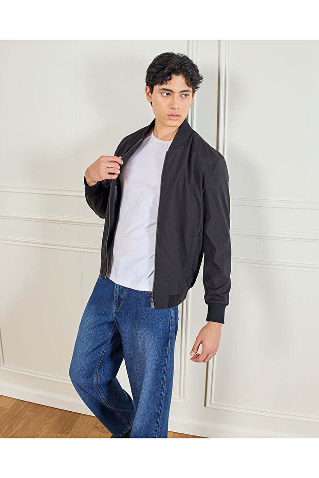 Men Black Bomber Jacket - 5