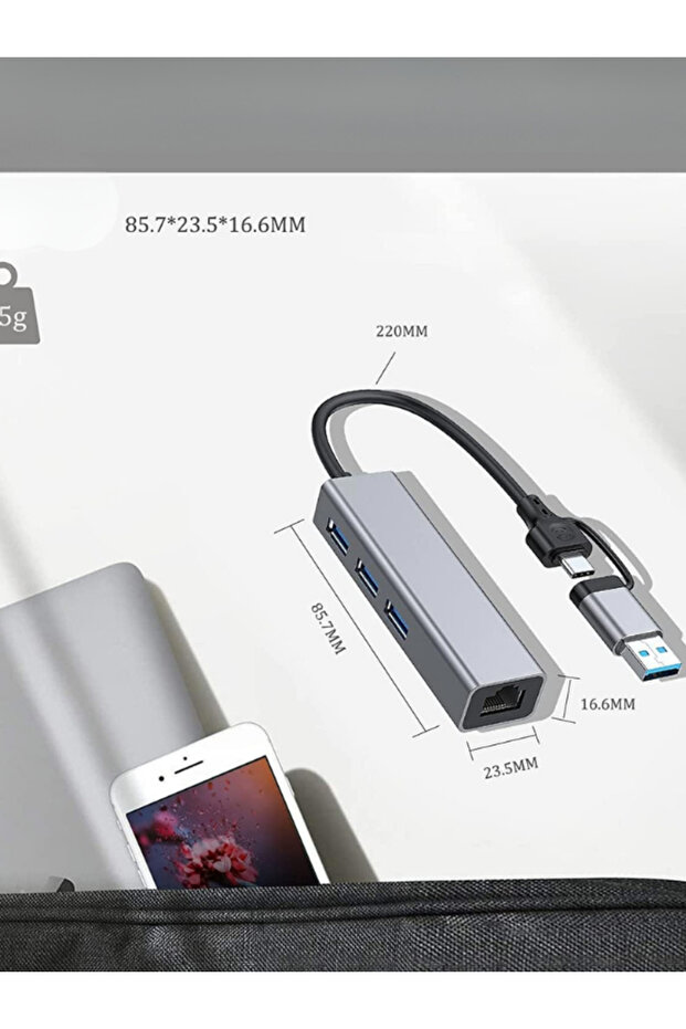 Type-C to Usb A Hub Ethernet Adaptör / 4 PORT - 6