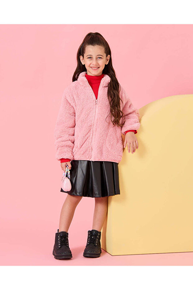 Girls Pink Solid Jacket - 2