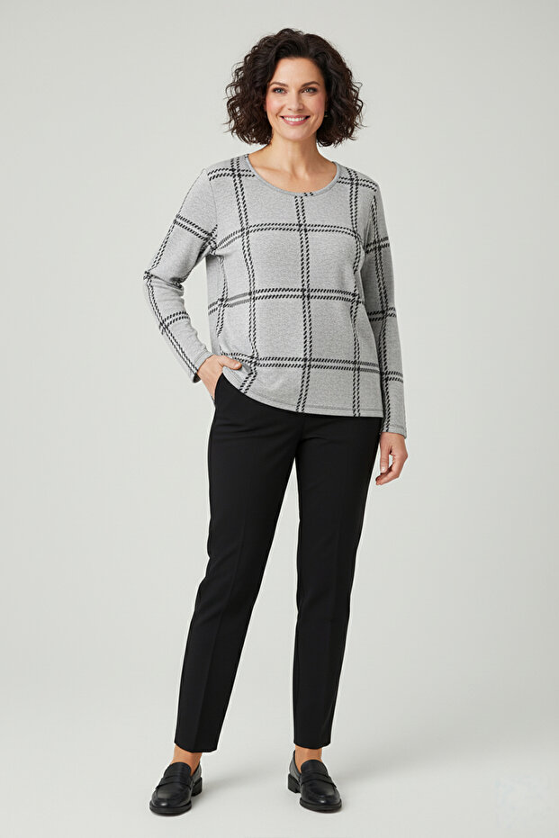 Women's Plus Size Lycra Crew Neck Mix Pattern Soft Sweater Mother Blouse