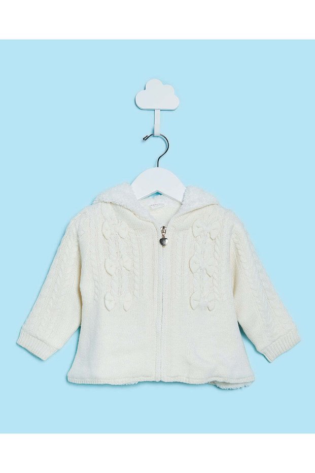 Infant Girls Ivory Zip Front Hooded Pullover