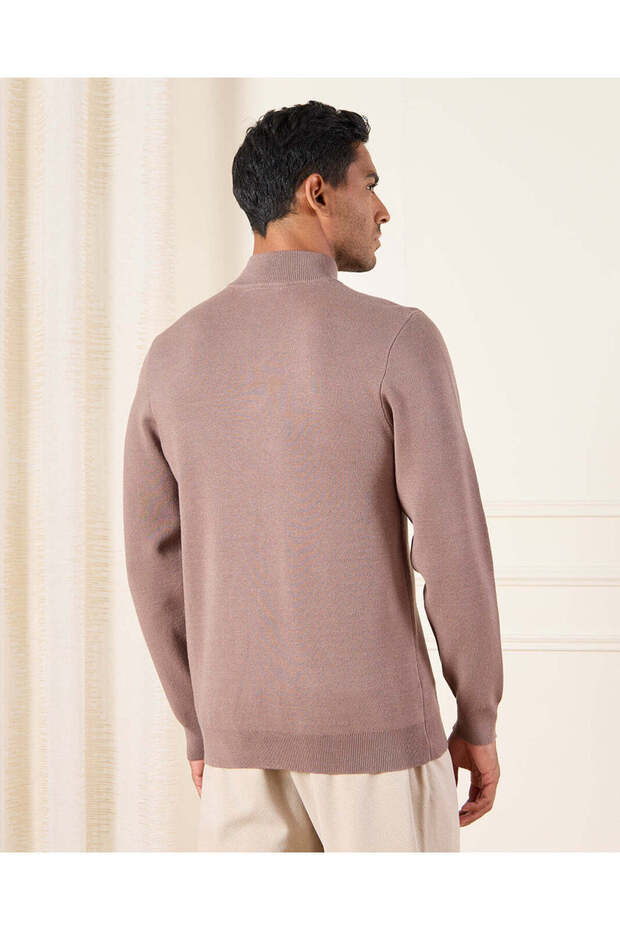 Men Brown Half Zip Pullover - 3