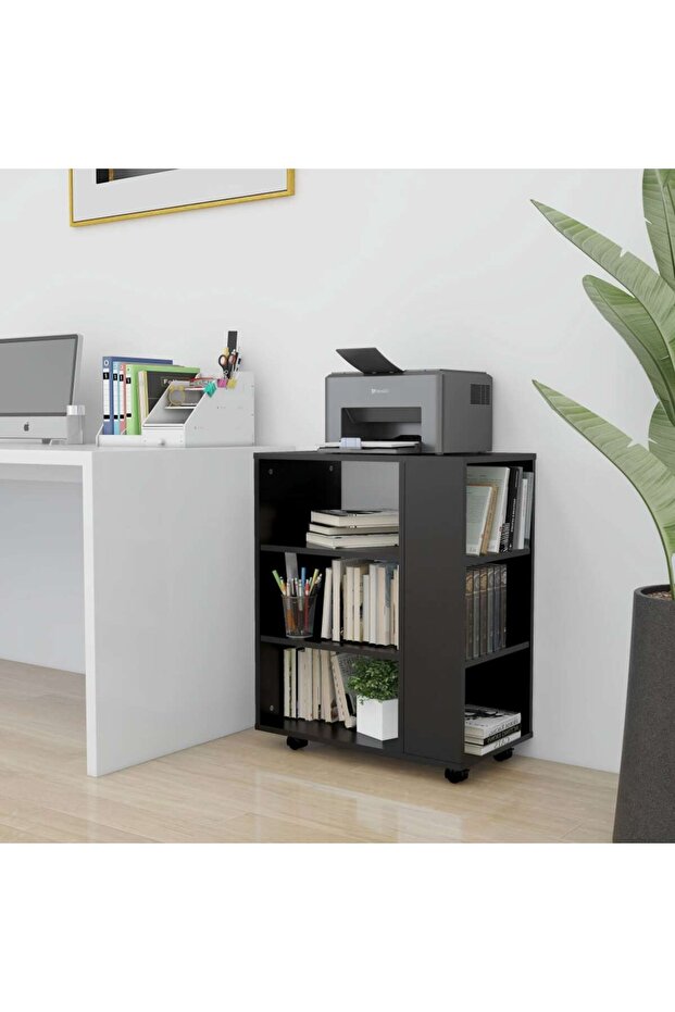 Rolling Cabinet Black 60x35x75 cm Engineered Wood