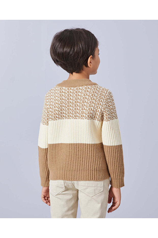 Boys Beige Striped Pull Over - 3