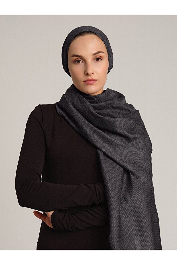 Rûmî Sema Monogram Patterned Double-Sided Shawl - Dark Gray
