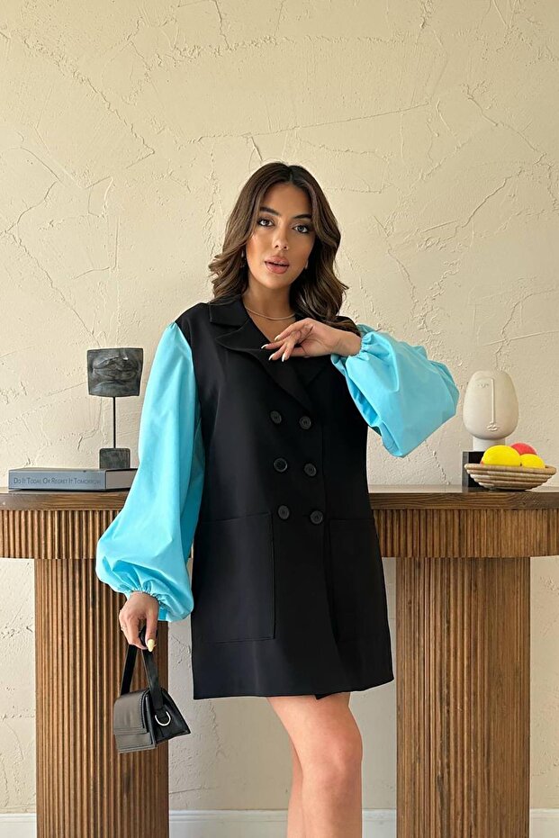 Siyah Mini Blazer Elbise - 3