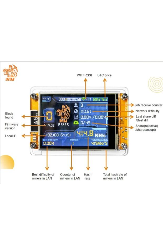NerdMiner V2 Bitcoin Miner, 1000KH/s hashrate, 2.8" touchscreen, Wi-Fi connectivity - 2