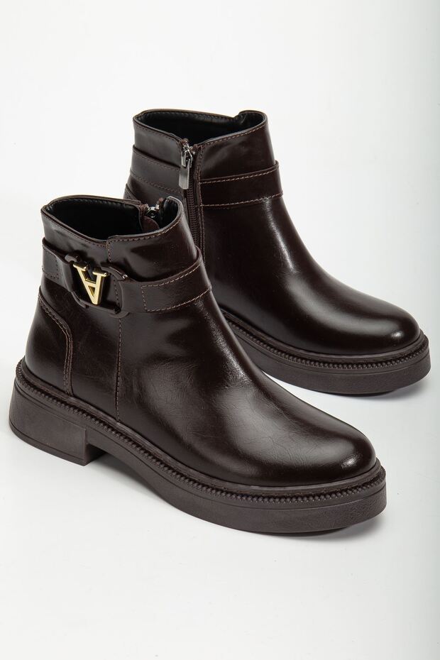 Women's Buckled Cold-Proof Shiny Brown Winter Boots