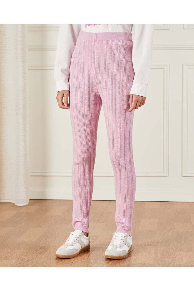 Senior Girls Pink Cable Knitted Leggings