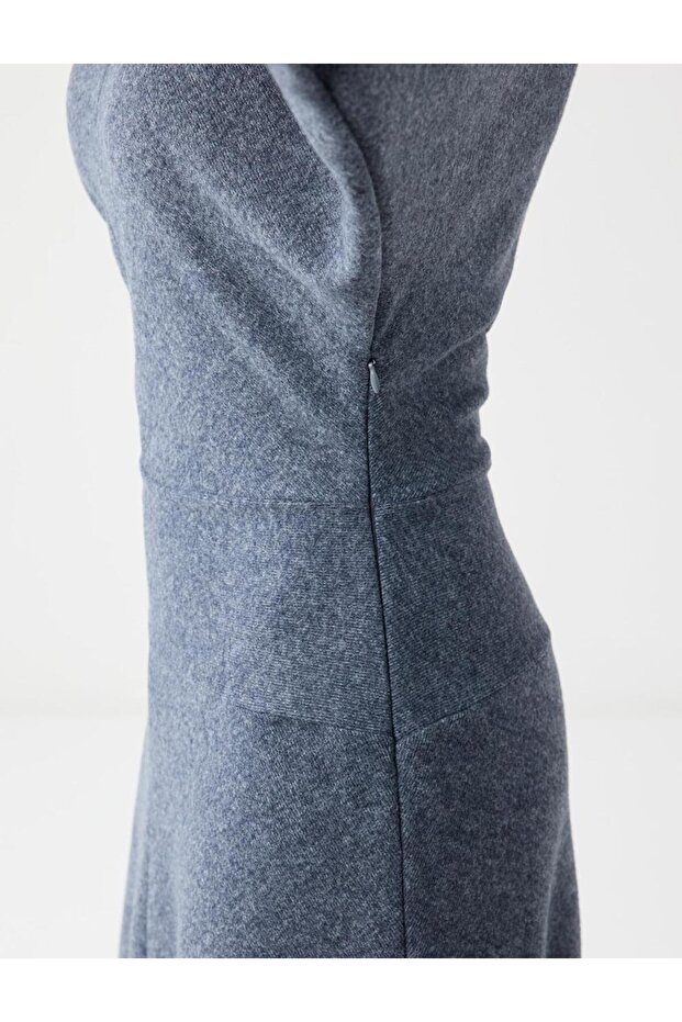 Antrasit Kayık Yaka Yarasa Kol Yumuşak Dokulu Midi Elbise - 4