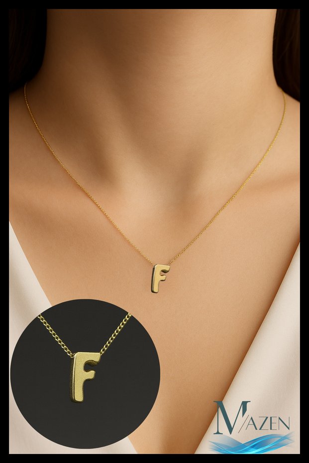 Bijuteri Gold Color Letter Necklace | Minimal Design | Daily Use 45 cm Shiny Jewelry Accessory