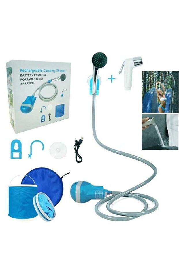 Portable Camping Shower Electric USB Rechargeable Water Pump Shower Head Set