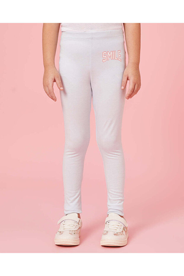 Girls Blue Smile Placement Print Leggings
