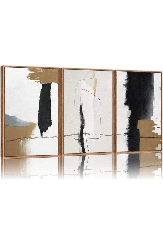 Black & White Abstract Wall Art Set of 3 (40x60 cm Framed) – Neutral Modern Decor