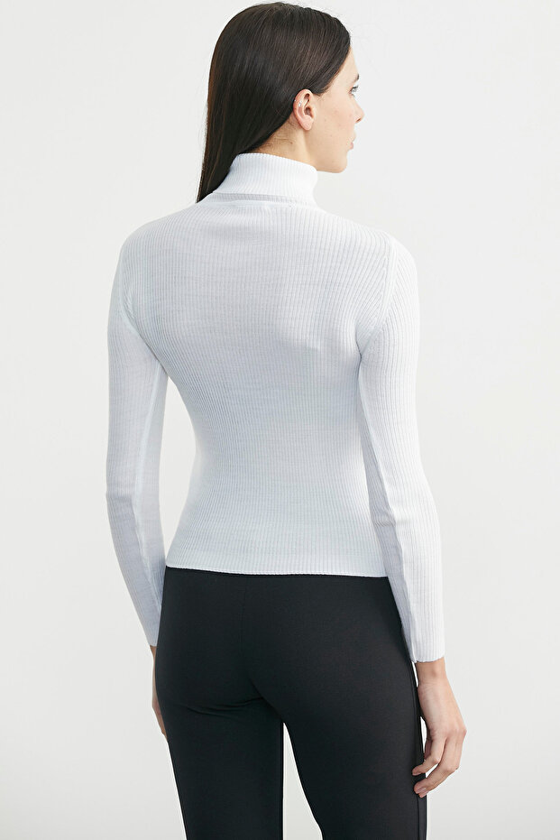 Tam Balıkçı Fitilli Basic Triko Kazak - Beyaz - 4