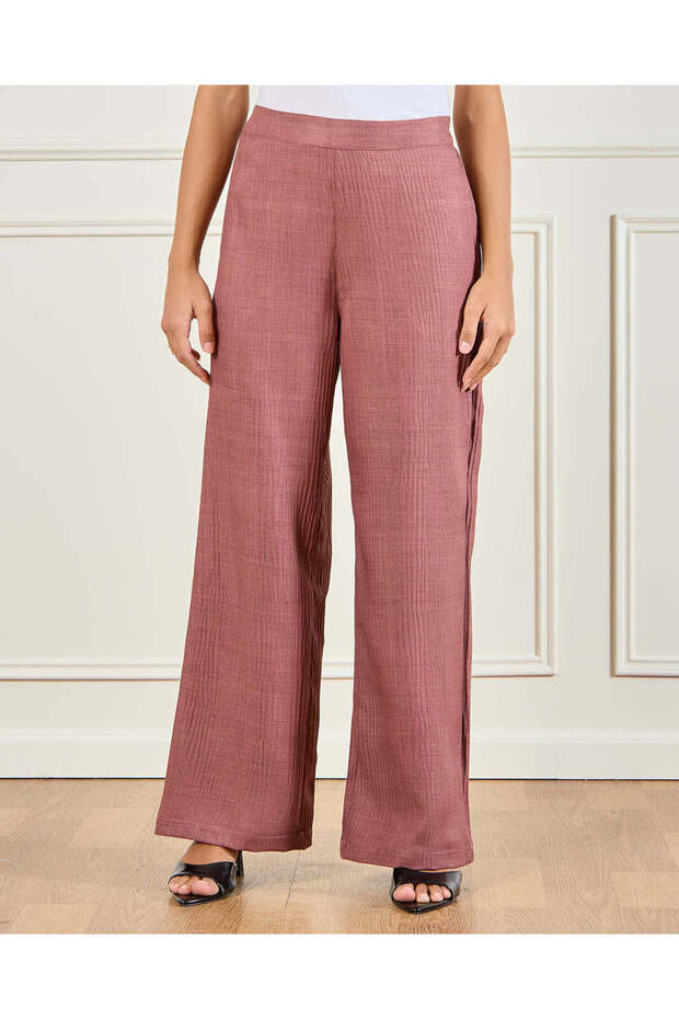 Women Taupe Textured Wide Leg Trousers