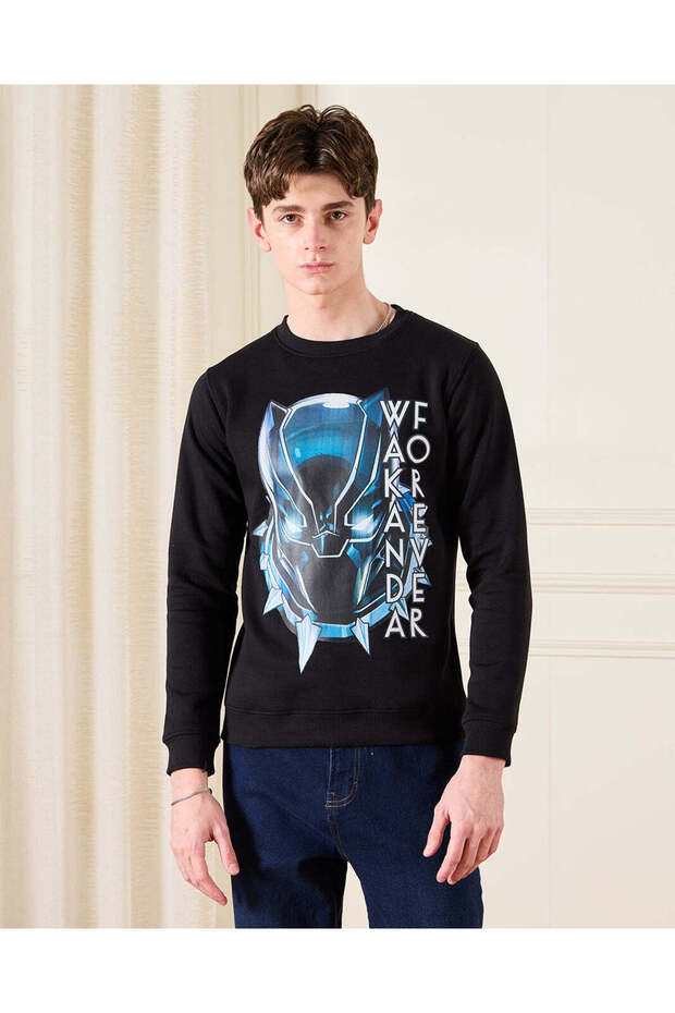 Senior Boys Black Black Panther Printed Sweatshirt