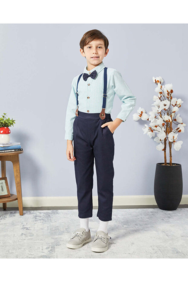 Boys Green Shirt And Navy Pants Set (3 Piece)