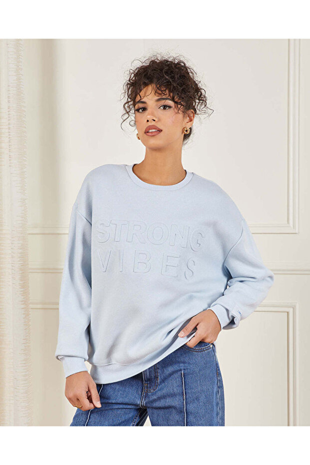 Women Blue Embroidered Sweatshirt