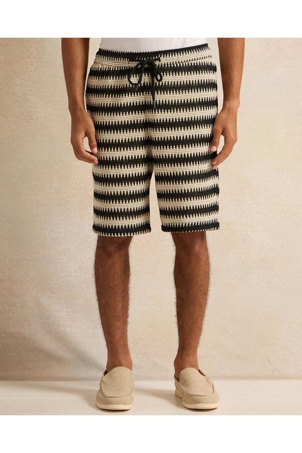Men Beige And Black Striped Lounge Shorts