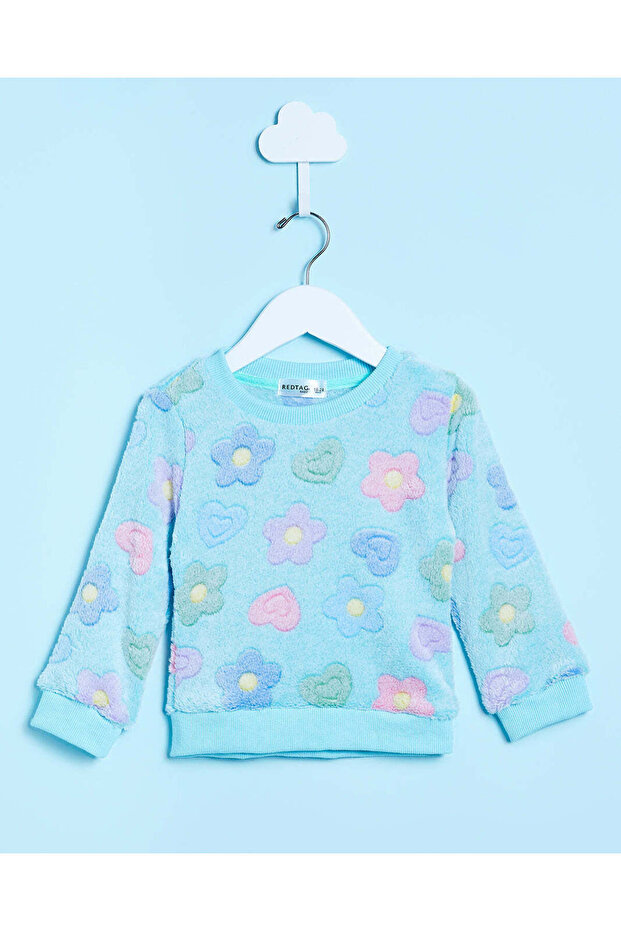 Infant Girls Blue Textured Sweatshirt