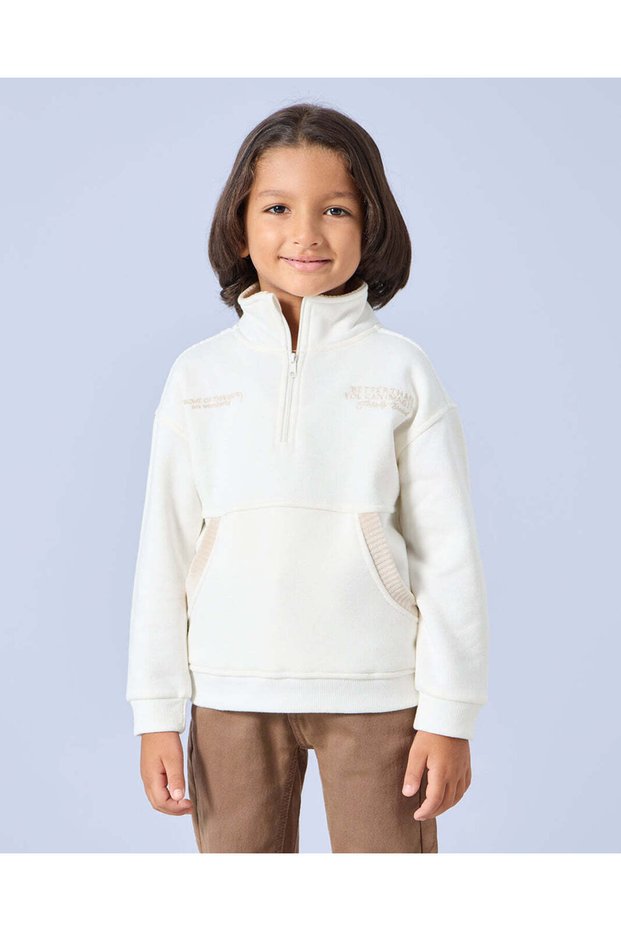 Boys Ivory With Kangaroo Pocket Sweatshirt