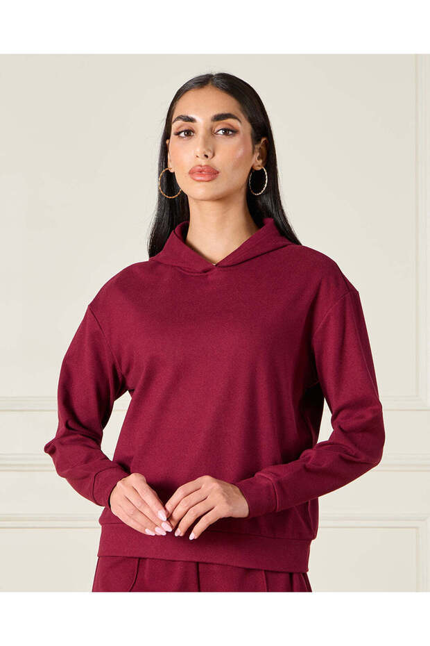 Women Burgundy Hooded Active Sweatshirt