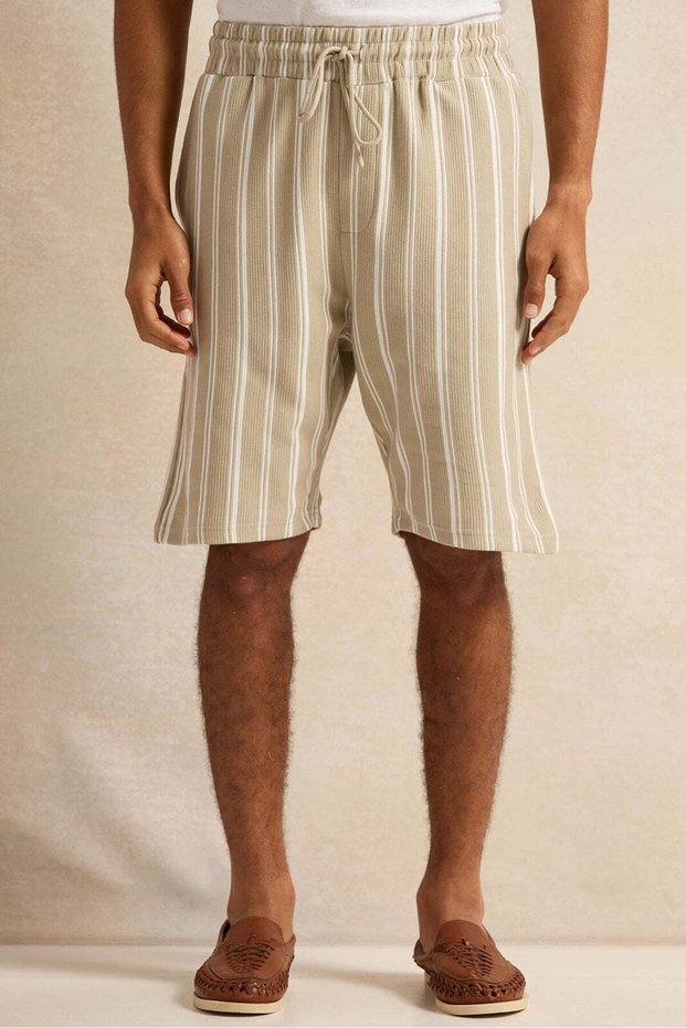 Men Beige Lounge Striped Shorts
