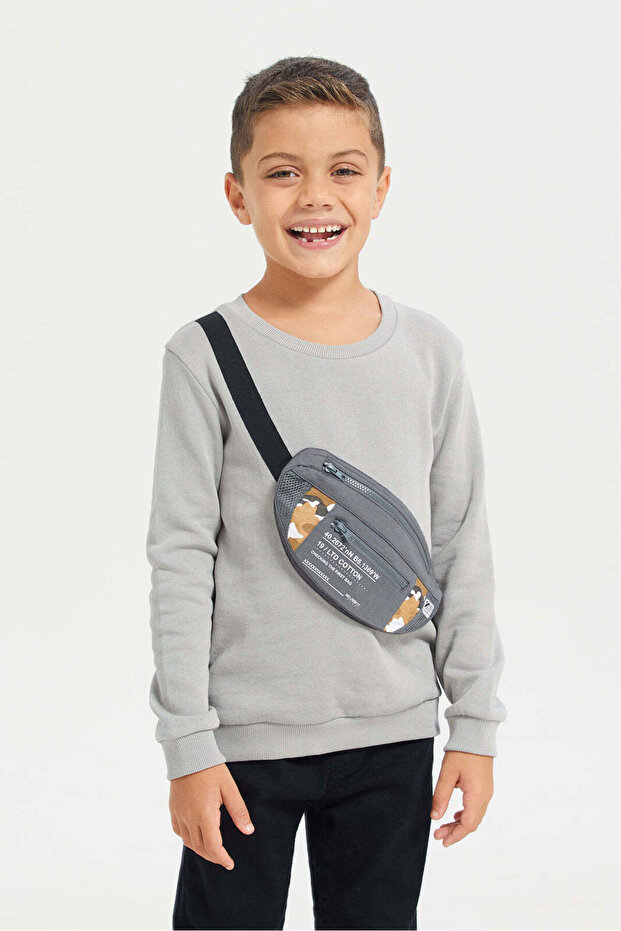 Boys Grey Sweatshirt With Mock Bag