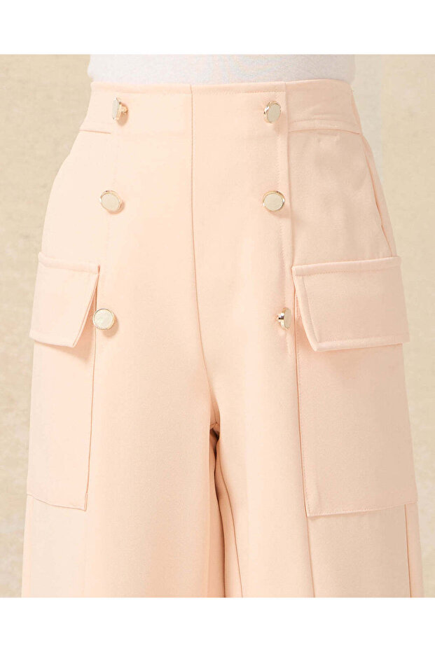 Girls Pink Solid Patch Pocket Pants - 4