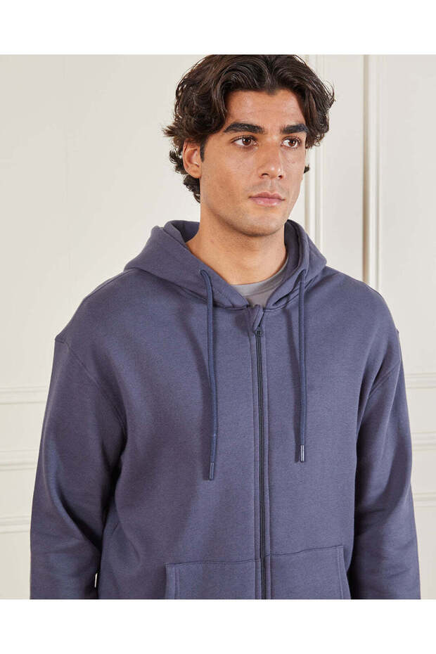 سويت شيرت رجالي أساسي أزرق بغطاء رأس - 4