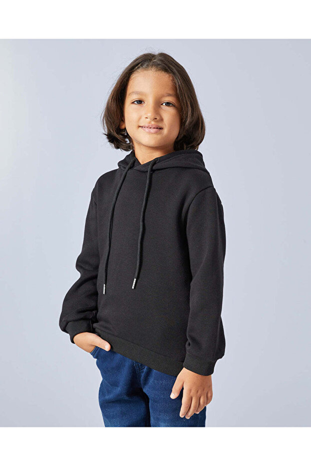 Boys Black Hooded Sweatshirt