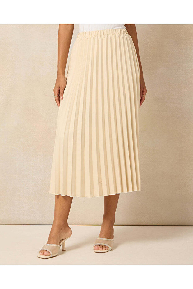 Women Beige Pleated Skirt