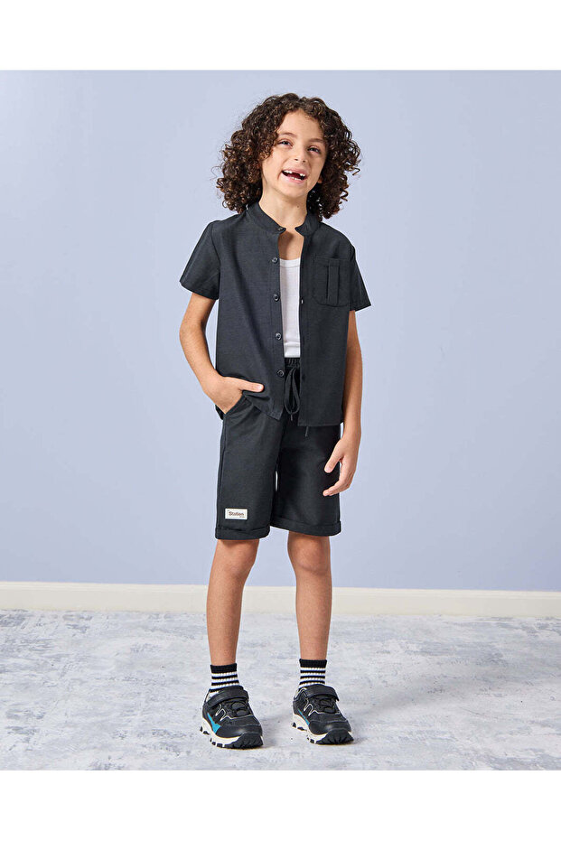 Boys Black Collared Casual Set (2 Piece)